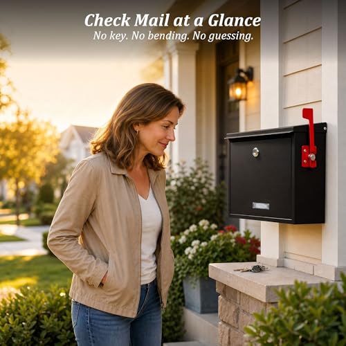 Locking Wall Mount Mailbox with Outgoing Mail Flag & Spring Clip