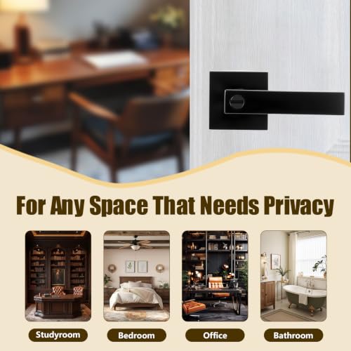 Matte Black keyless Button Lock for Door Handle. Privacy Indoor Door Handle