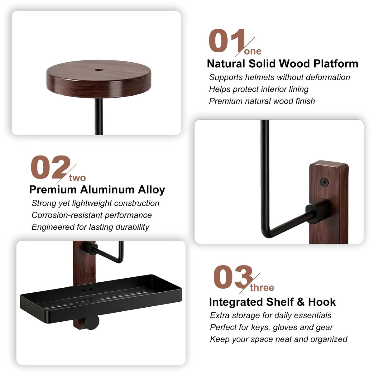 Helmet Holder Wall Mount with Shlef (Brown*1)