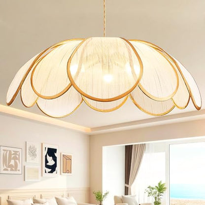 Boho Rattan Chandeliers Light Fixture Hand Woven Wicker Pendant Light Coastal Hanging Pendant Light for Living Dining Room Kitchen Island