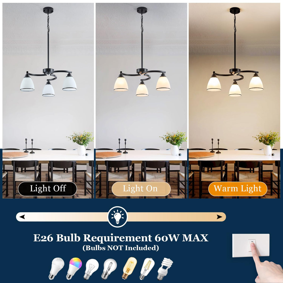 3 Lights Modern Chandelier Light Fixture Matte Black Retractable Round Chandelier Rustic Hanging Lamp Adjustable 59" Max Pendant Ceiling Light for Kitchen Island Dining Room Table Hallway (black-a / small-3 light)