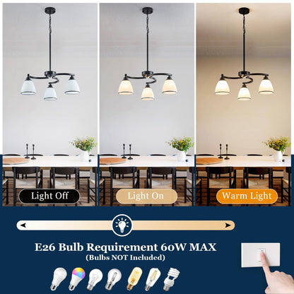 3 Lights Modern Chandelier Light Fixture Matte Black Retractable Round Chandelier Rustic Hanging Lamp Adjustable 59" Max Pendant Ceiling Light for Kitchen Island Dining Room Table Hallway (black-a / small-3 light)