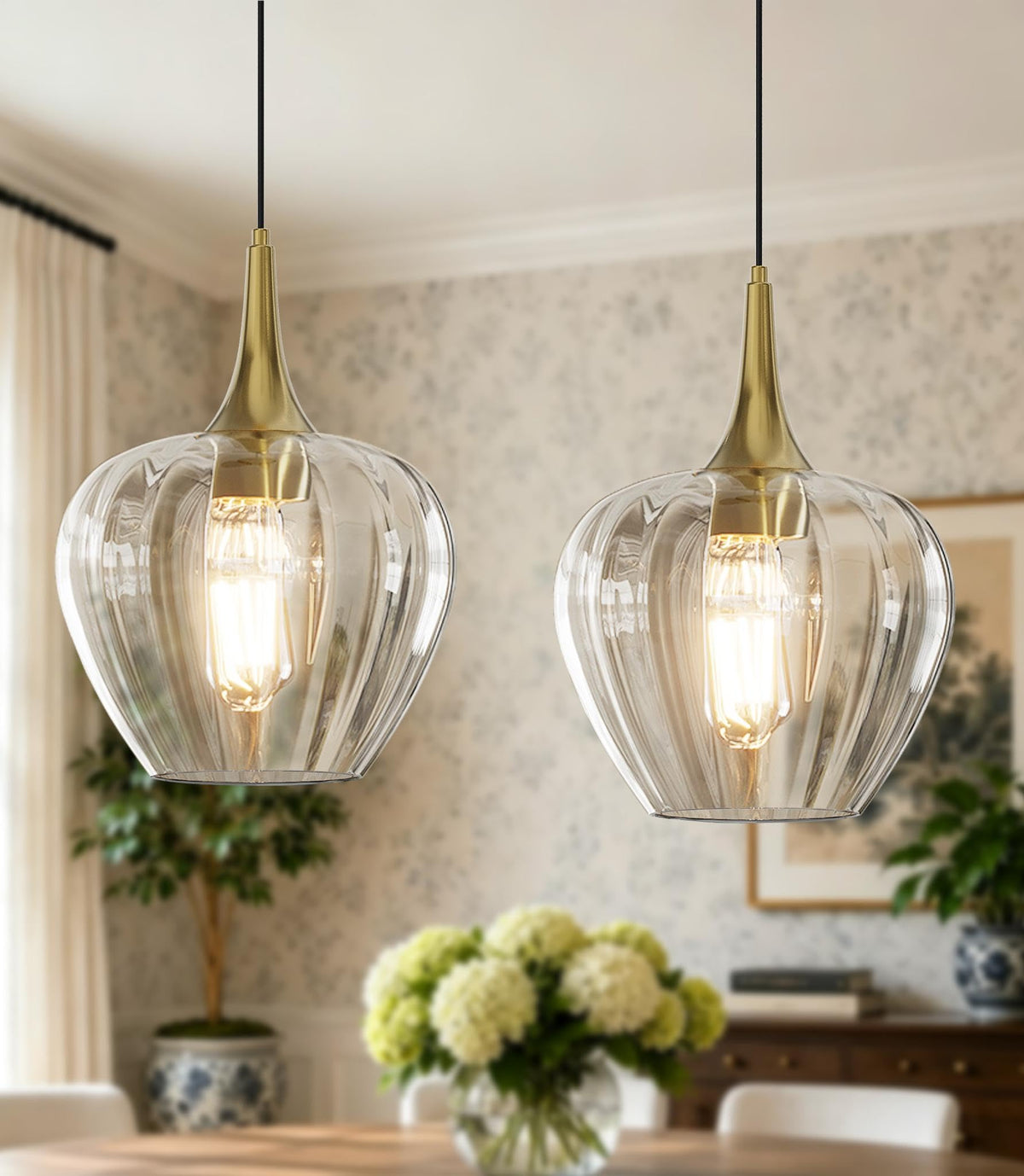 Gold Pendant Lighting for Kitchen Island (Gold & Clear Glass - 2 Pack)