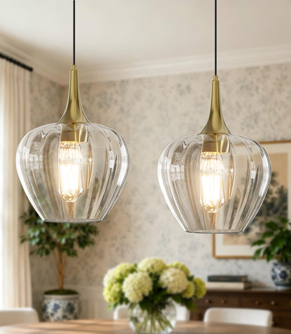 Gold Pendant Lighting for Kitchen Island (Gold & Clear Glass - 2 Pack)