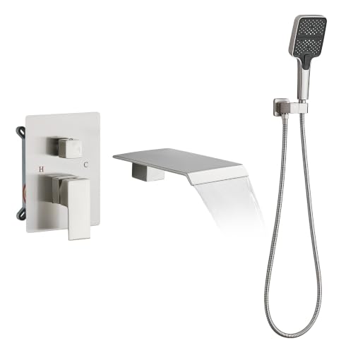 Wall Mount Waterfall Bathtub Faucet with Hand Shower