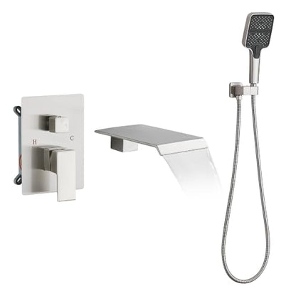 Wall Mount Waterfall Bathtub Faucet with Hand Shower