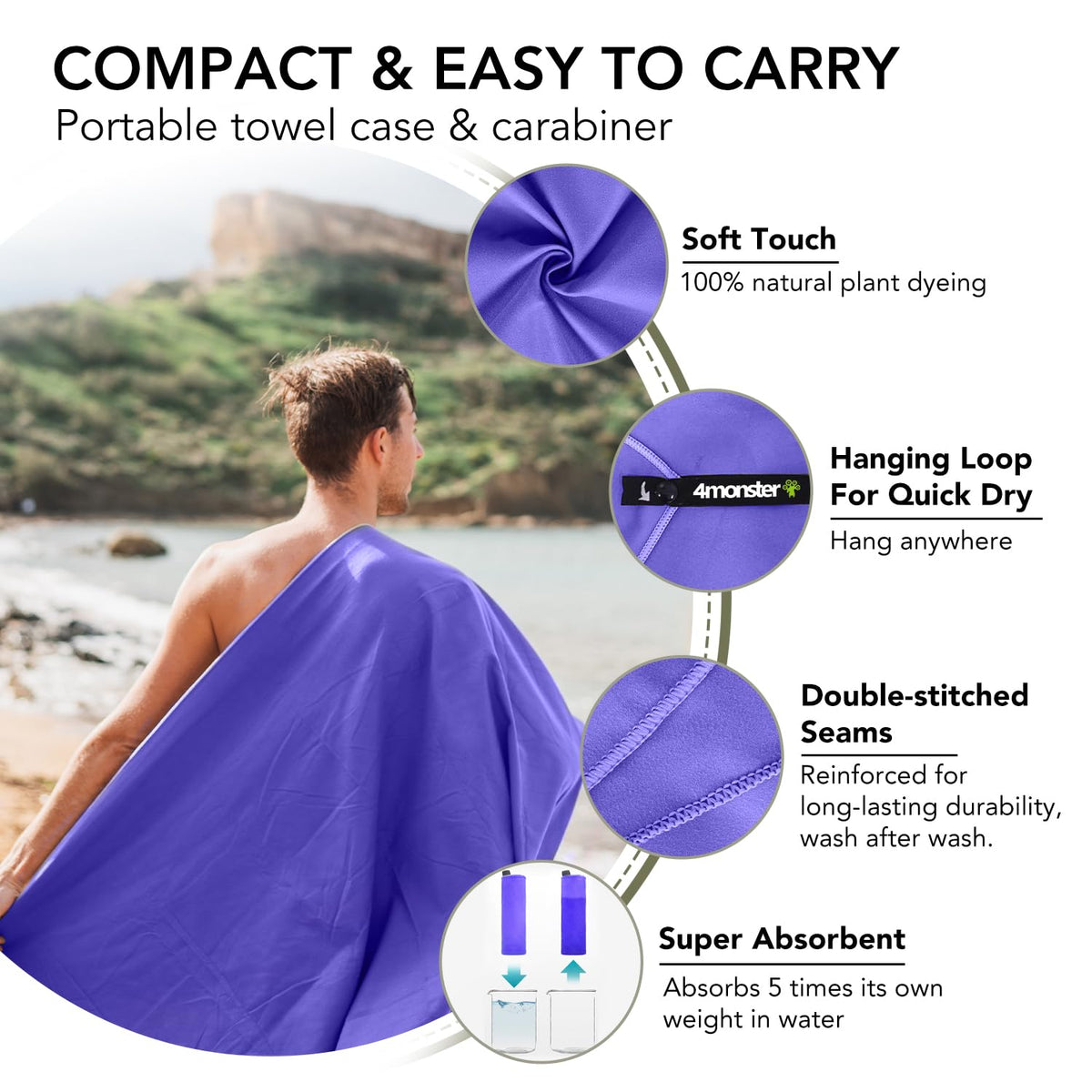 Quick Dry Microfiber Towel (Purple / 31.50" x 15.80")