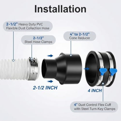 2-1/2" x 10' Heavy Duty Dust Collection Hose, Thickened Clear PVC Flexible Hose with Steel Wire Reinforced, Puncture Resistant for Woodworking Dust Collector System