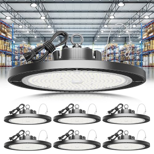 Super Bright 250W 37500LM UFO LED High Bay Light with Plug 5ft Cable (250W-6PACK)