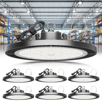Super Bright 250W 37500LM UFO LED High Bay Light with Plug 5ft Cable (250W-6PACK)