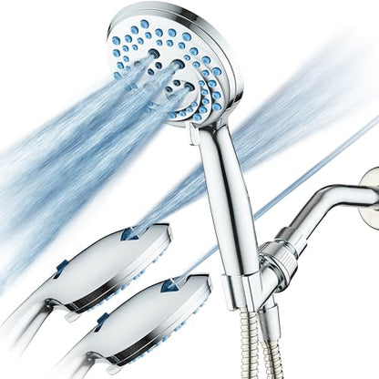 Seen-On-TV High Pressure 8-mode Handheld Shower Head - 2-mode Power Wash to Clean Tub, Tile & Pets, Stay-Clean Nozzles, Extra Long 6 ft. Stainless Steel Hose, Wall & Overhead Brackets