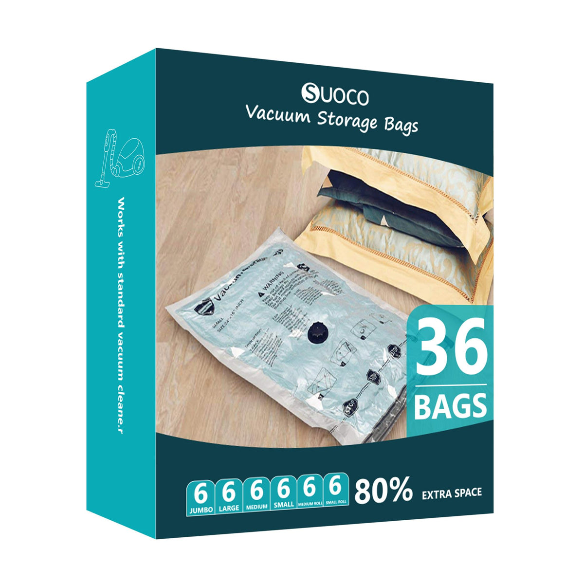 Vacuum Storage Bags for Travel & Home with Pump (36 Combo)