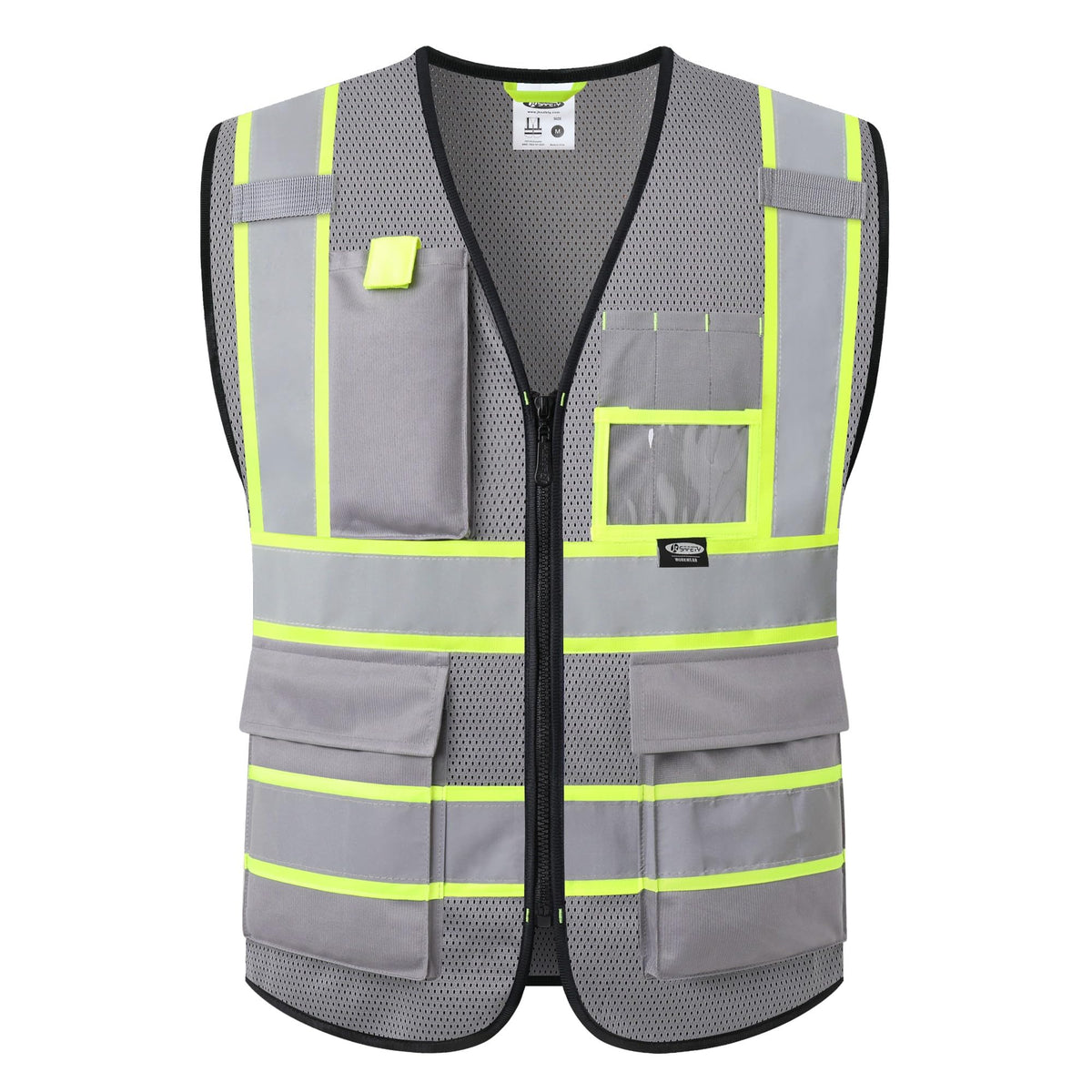 Safety Vest for Men Women Hi Vis Vest with Pockets and Zipper High Visibility Reflective Safety Vests Meet ANSI Standard Grey Color Extended Yellow Strips (Grey / XX-Large)