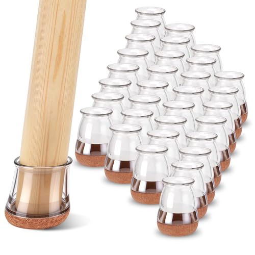 32 Pack Round Chair Leg Floor Protectors for Hardwood Floors (Clear-32pcs / Round X-Small)