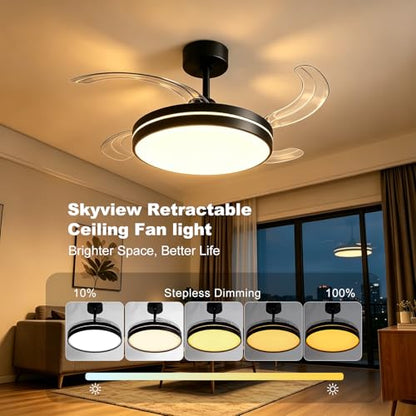 Retractable Ceiling Fan with Light and Remote