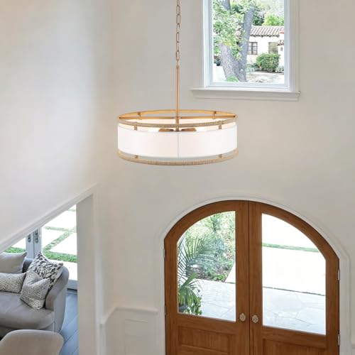 19.7" Rattan Drum Chandelier Light Fixture