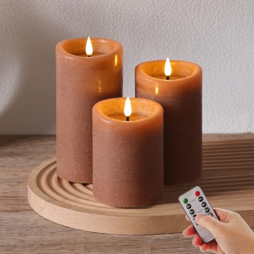 Moving Flame LED Pillar Candles with Remote Set of 3
