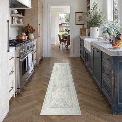 2x6 Blue Washable Runner Rug Non Slip Vintage Carpet (Vintage | Blue / 2' x 6' (Runner))