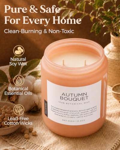 Autumnbouquet Scented Candle Floral Woody Scent for Fall Home Decor (Large Jar / Autumn Bouquet)