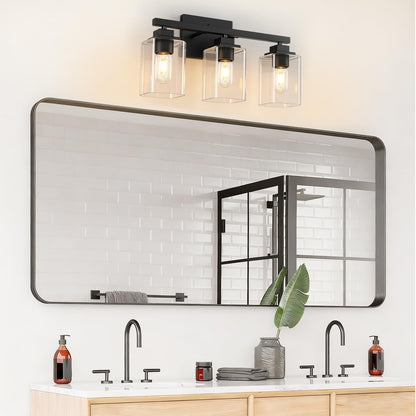 Matte Black Bathroom Light Fixtures (Black-Clear Shade / 3-Light)
