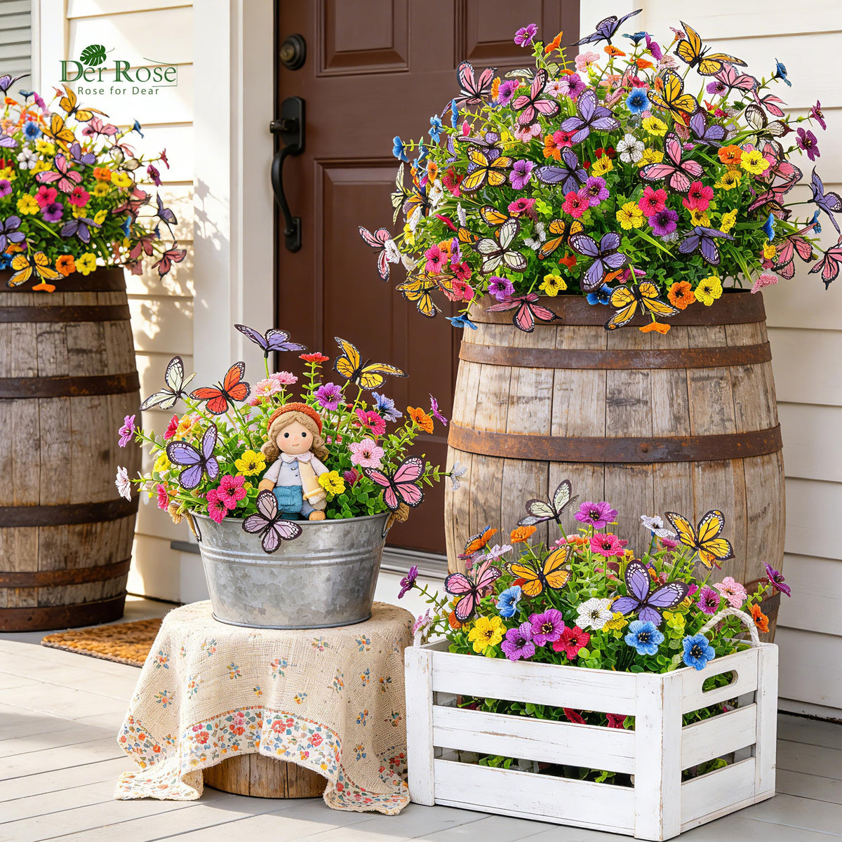 12Pcs Artificial Flowers for Outdoors with Large Fake Butterfly Flowers