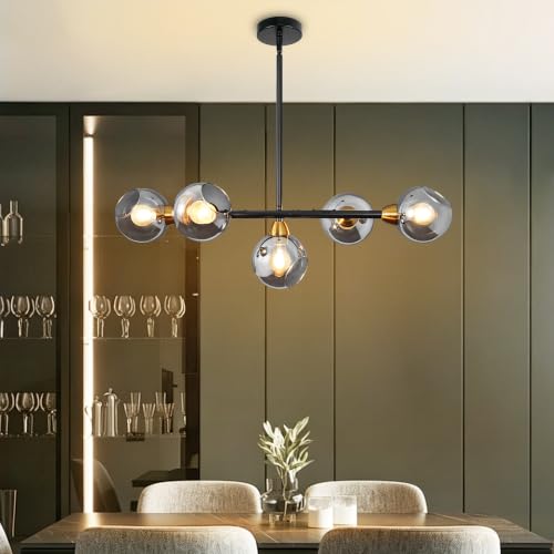 Linear Chandelier for Dining Room with Open Glass Globe Lampshade 13Lights Linear Chandelier Pendant Light