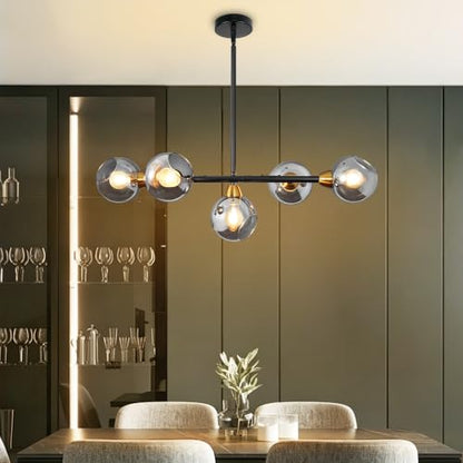 Linear Chandelier for Dining Room with Open Glass Globe Lampshade 13Lights Linear Chandelier Pendant Light