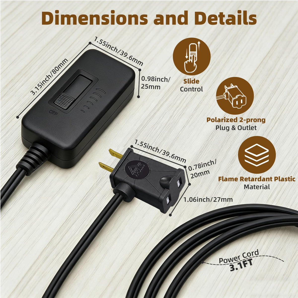 Plug in Dimmer Switch for Lamp Full Range Slide Control Lamp Dimmer (Black / 1-Pack)