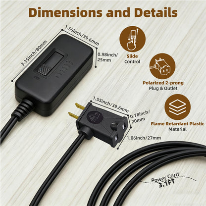 Plug in Dimmer Switch for Lamp Full Range Slide Control Lamp Dimmer (Black / 1-Pack)