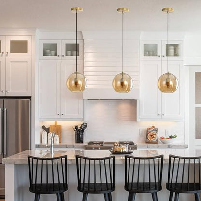 Modern Amber Glass Globe Pendant Light with Gold Socket