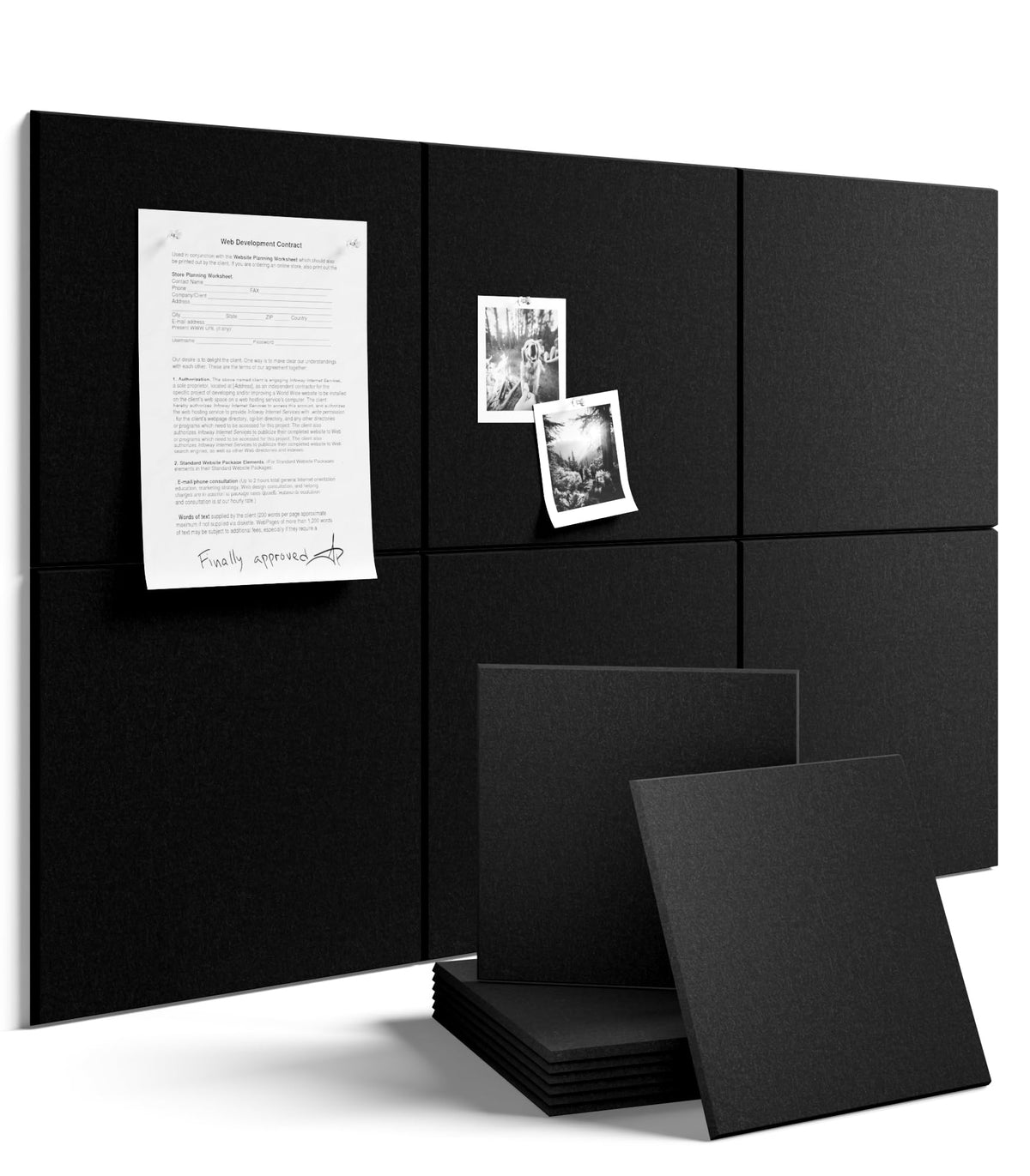 Felt Bulletin Board & Cork Board Alternative 36'' x 24'' (Black-1 / Solid tile 6-pack)