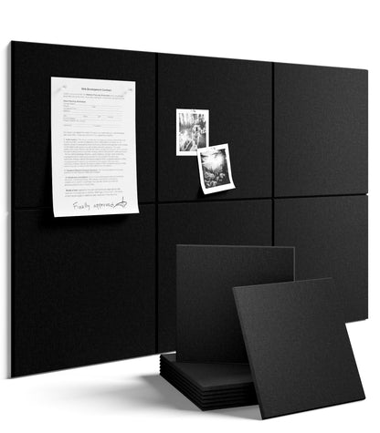 Felt Bulletin Board & Cork Board Alternative 36'' x 24'' (Black-1 / Solid tile 6-pack)