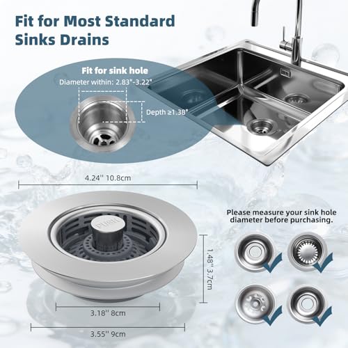 3 in 1 Kitchen Sink Drain Strainer (Brushed Stainless Steel)