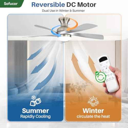 52 Inch Low Profile Ceiling Fans with Lights and Remote (Silver+Nickel / 52 inch)