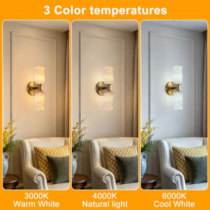 Vintage Gold Alabaster Wall Sconces Set of 2