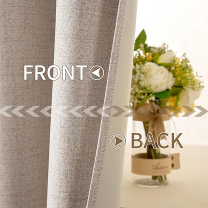 100% Blackout Linen Curtains for Bedroom 52x63 Inches Natural Beige (Beige / 52"W x 63"L (Pack of 2))