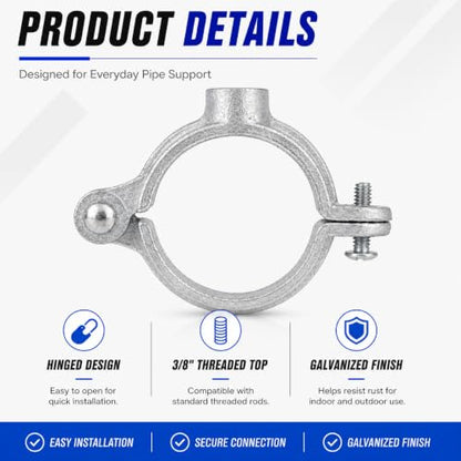 Silver Hinged Split Ring Pipe Hanger