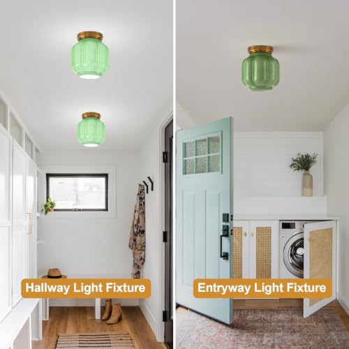 Green Milk Glass Flush Mount Ceiling Light
