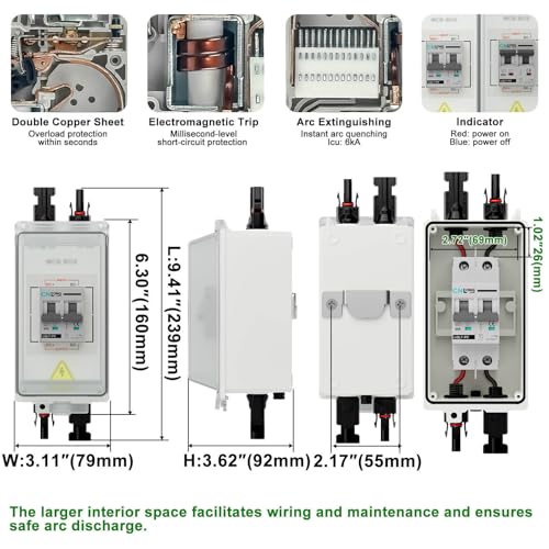CNLONQ Solar Panel Disconnect Switch 20A~63A 1000V DC PV Circuit Breaker IP66 Waterproof with Connector and Install Hook for Outdoor Home Solar Panel Systems