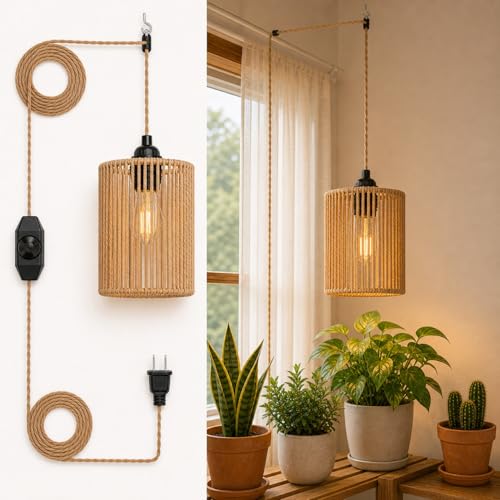 Dimmable Boho Hanging Lamp with Plug in Cord