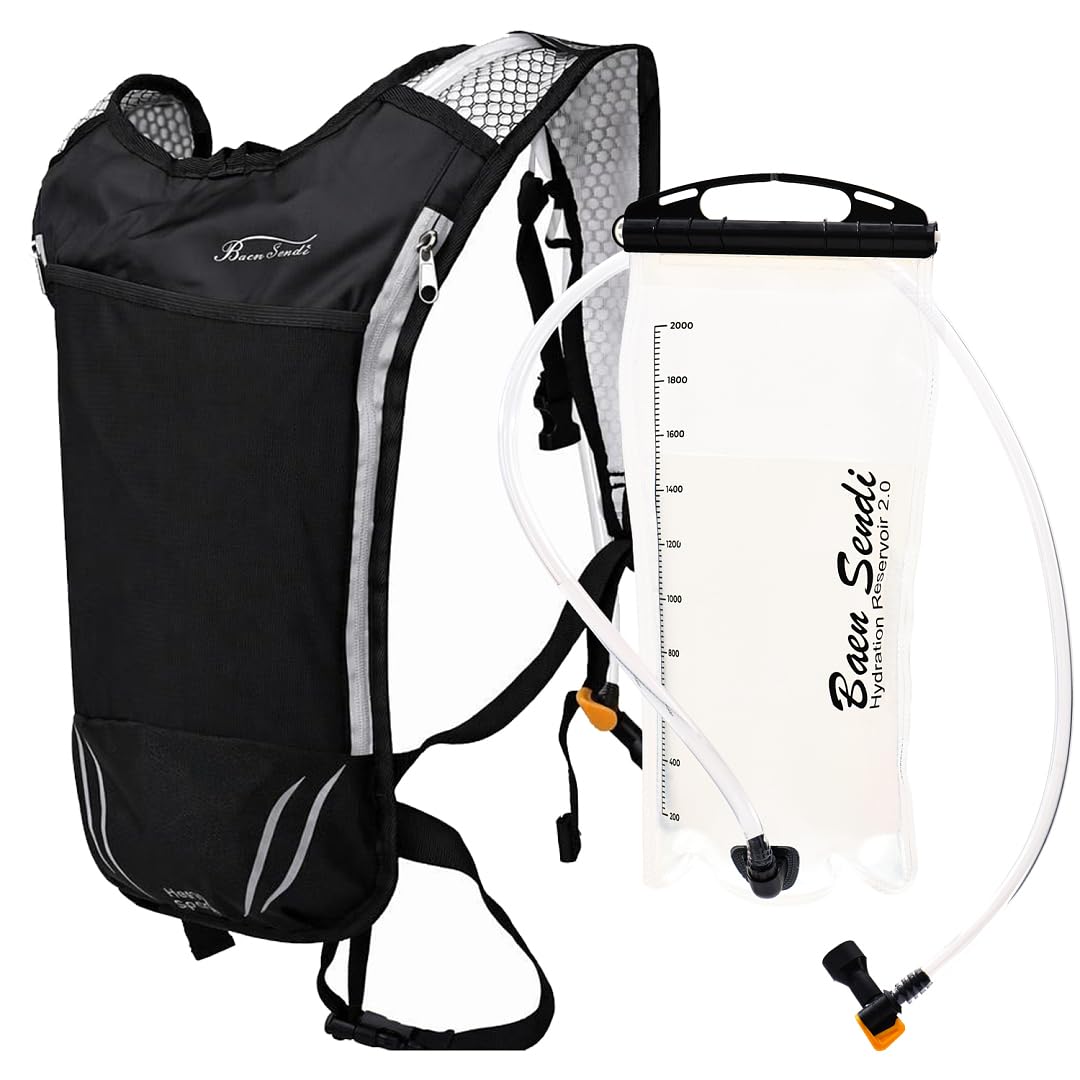 2 Pack Hydration Pack with 2L Backpack Water Bladder (Black with Grey Zipper (1 Pack))