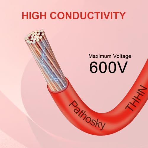 THHN Wire 6 AWG 15FT Stranded OFC Copper Conductor with Nylon Coated PVC Jacket (Red / 6AWG 15FT)