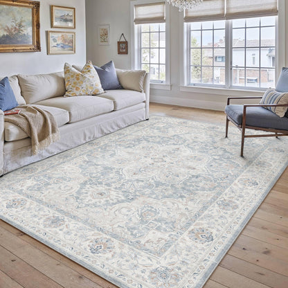 Blue 5x7 Washable Area Rugs Vintage Indoor Carpet (E| Blue / 5' x 7' (Rectangular))