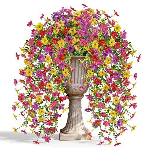 UV Resistant Artificial Hanging Flowers for Outdoors (Colorful)