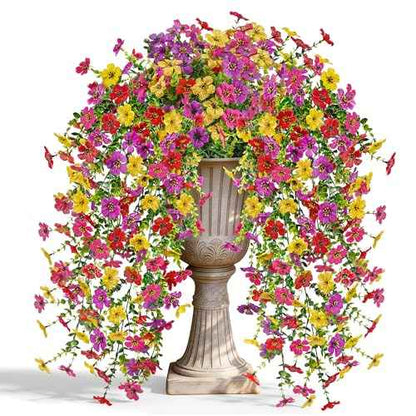 UV Resistant Artificial Hanging Flowers for Outdoors (Colorful)