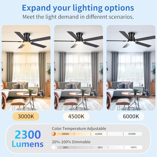 52in Low Profile Ceiling Fans with Lights