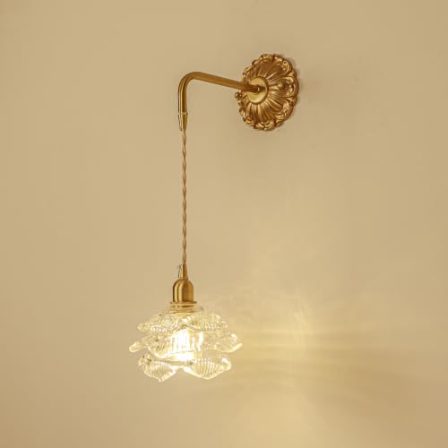 French Retro Floral Glass Wall Sconce with Pull Cord