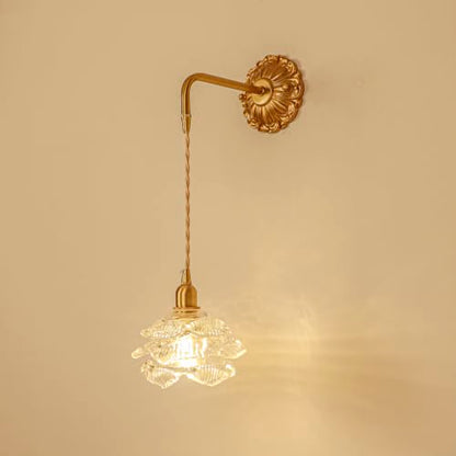 French Retro Floral Glass Wall Sconce with Pull Cord