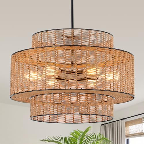 23.6" Large Rattan Chandelier (Black · 23.6" · 6-Light)