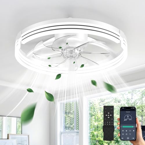 Ceiling Fans with Lights and Remote (White-Stripe / 20 INCH)
